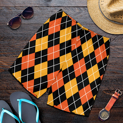 Halloween Black And Orange Argyle Print Men's Shorts