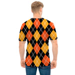 Halloween Black And Orange Argyle Print Men's T-Shirt