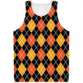 Halloween Black And Orange Argyle Print Men's Tank Top