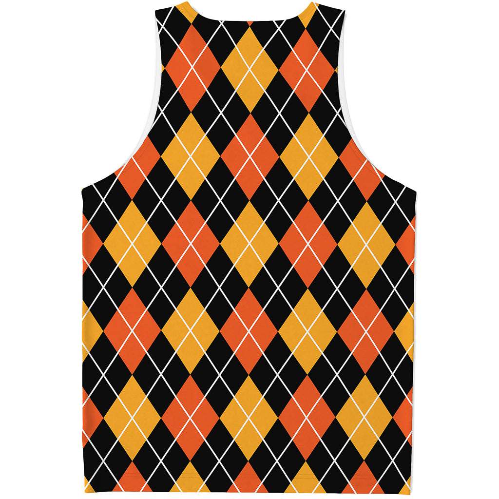 Halloween Black And Orange Argyle Print Men's Tank Top