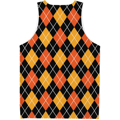 Halloween Black And Orange Argyle Print Men's Tank Top