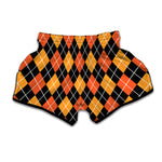 Halloween Black And Orange Argyle Print Muay Thai Boxing Shorts