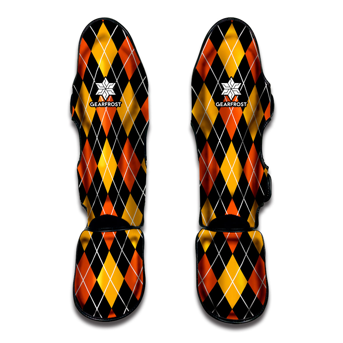 Halloween Black And Orange Argyle Print Muay Thai Shin Guard