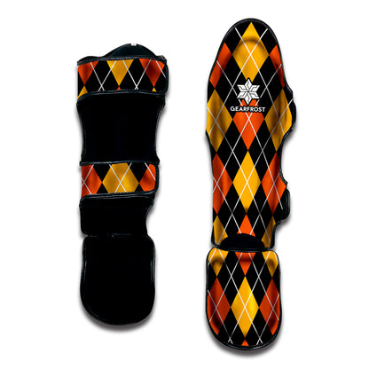 Halloween Black And Orange Argyle Print Muay Thai Shin Guard