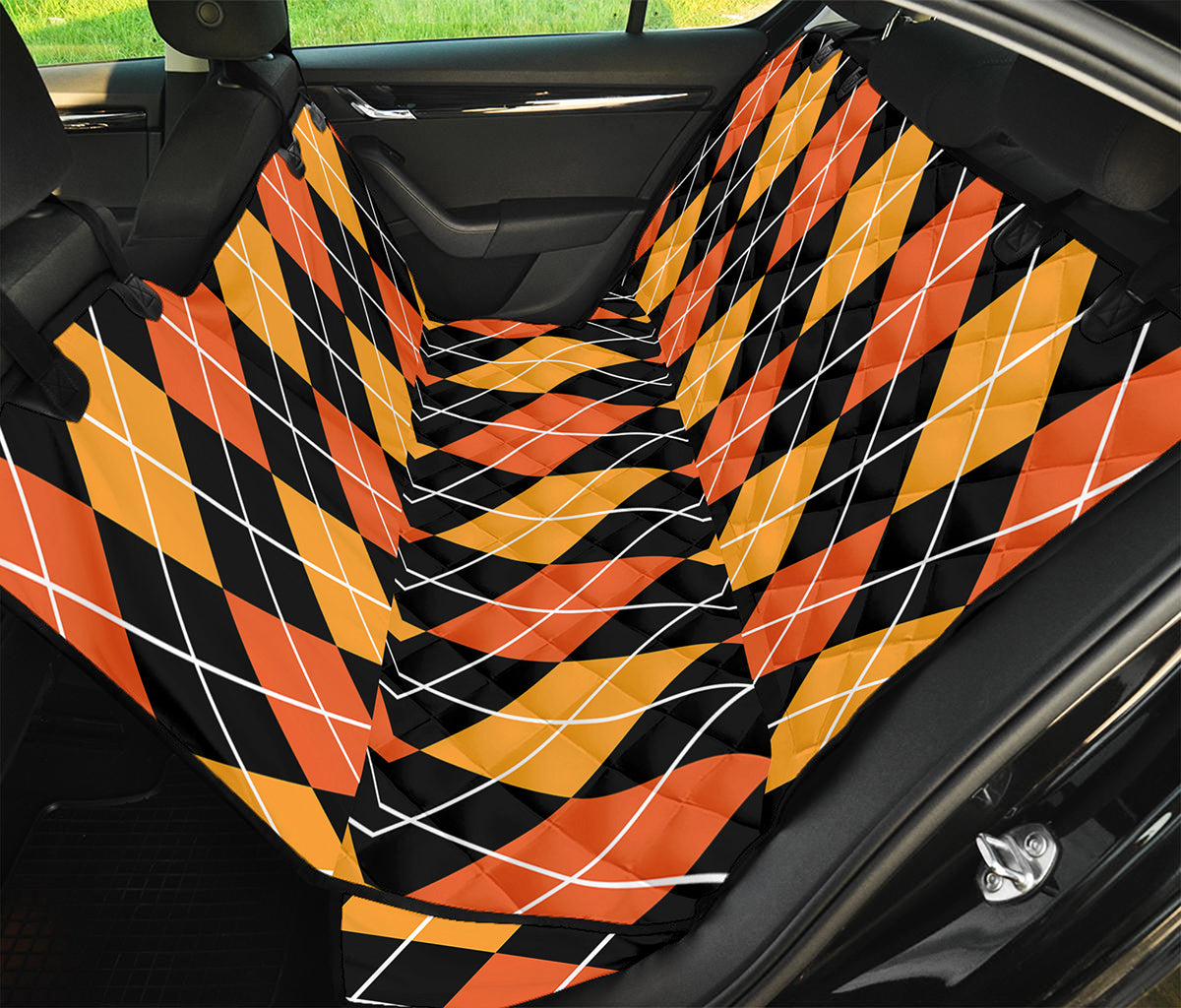 Halloween Black And Orange Argyle Print Pet Car Back Seat Cover