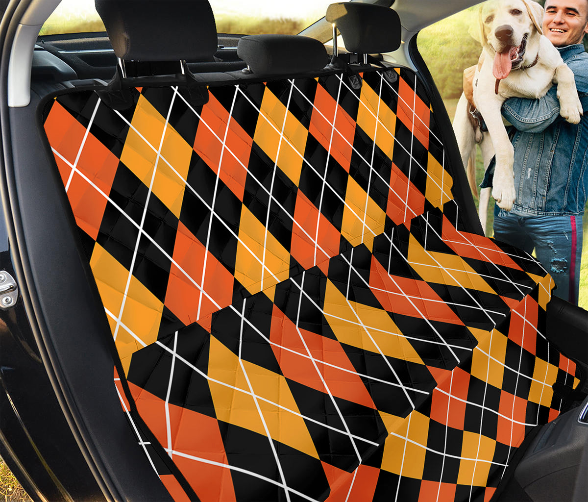 Halloween Black And Orange Argyle Print Pet Car Back Seat Cover