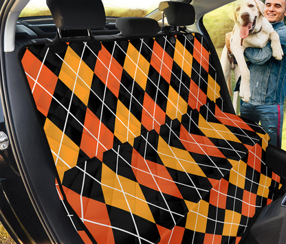 Halloween Black And Orange Argyle Print Pet Car Back Seat Cover