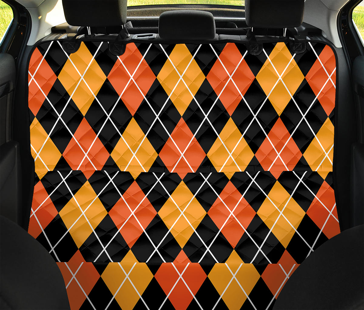 Halloween Black And Orange Argyle Print Pet Car Back Seat Cover