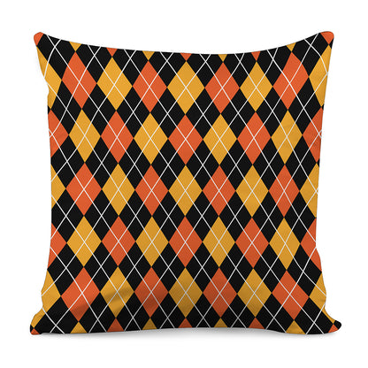 Halloween Black And Orange Argyle Print Pillow Cover