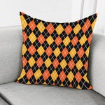 Halloween Black And Orange Argyle Print Pillow Cover