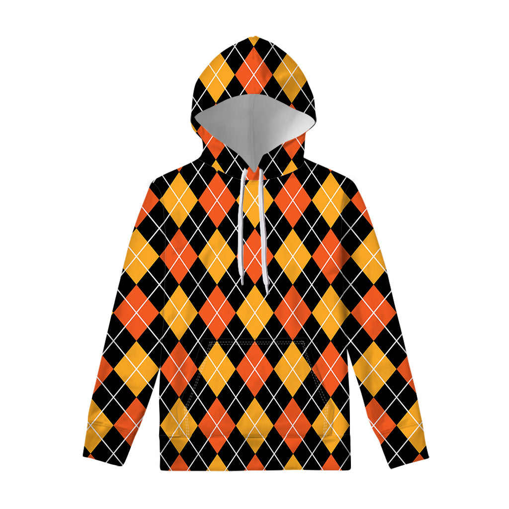 Halloween Black And Orange Argyle Print Pullover Hoodie