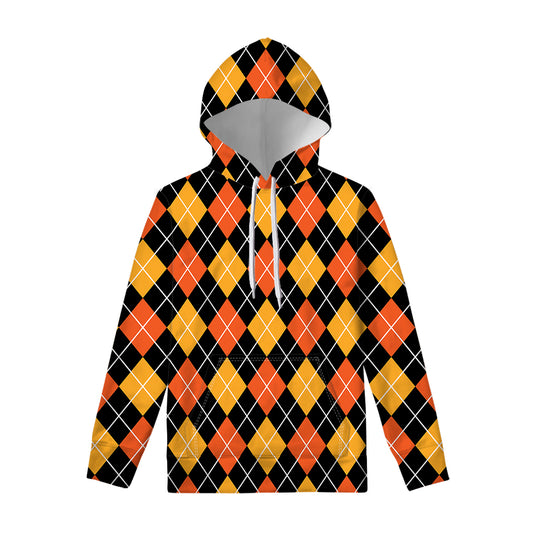 Halloween Black And Orange Argyle Print Pullover Hoodie