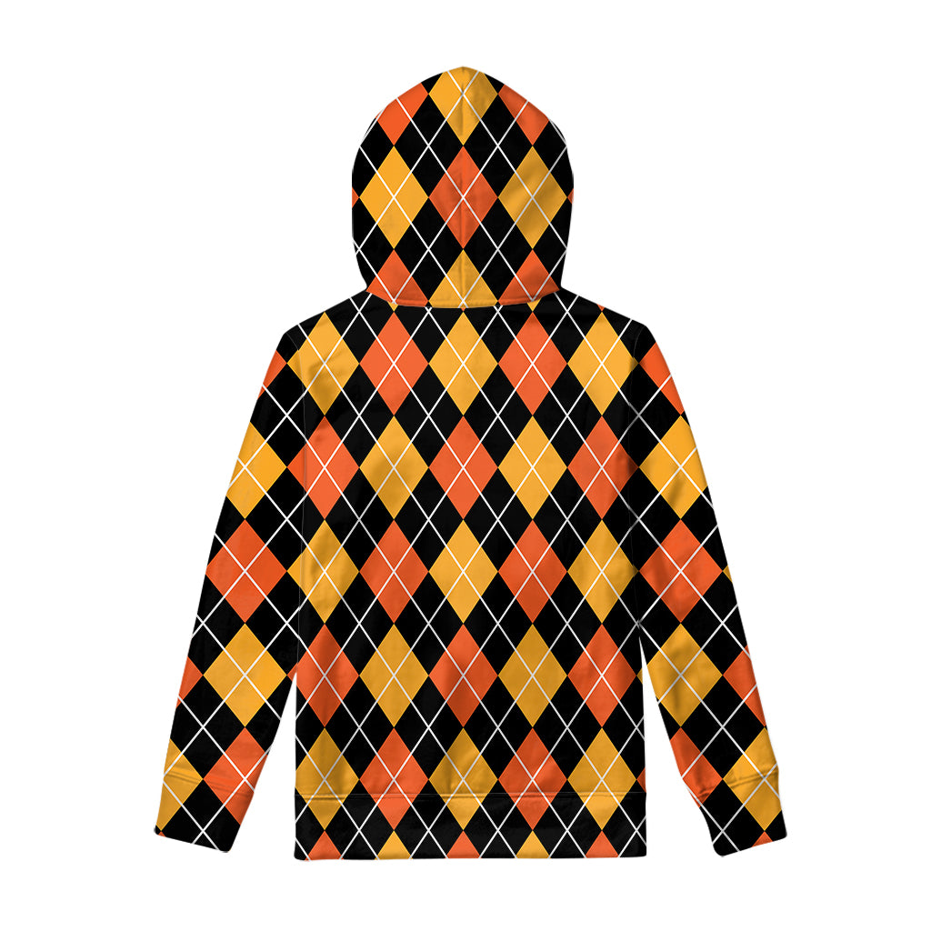 Halloween Black And Orange Argyle Print Pullover Hoodie