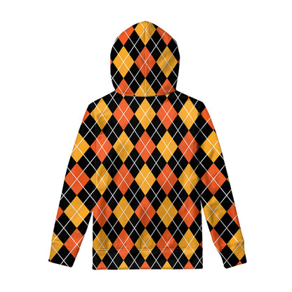 Halloween Black And Orange Argyle Print Pullover Hoodie