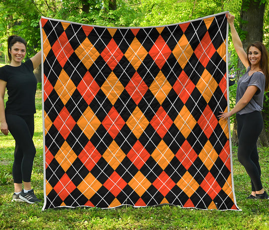 Halloween Black And Orange Argyle Print Quilt