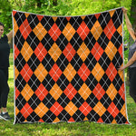 Halloween Black And Orange Argyle Print Quilt