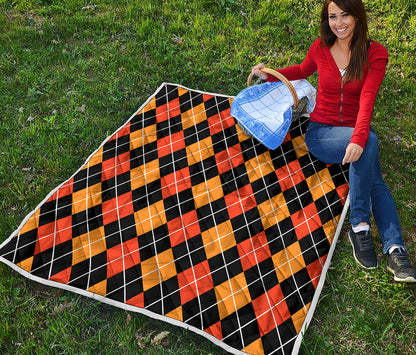 Halloween Black And Orange Argyle Print Quilt