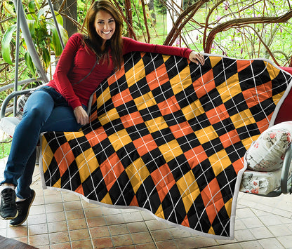 Halloween Black And Orange Argyle Print Quilt