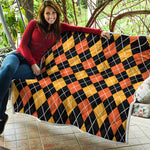 Halloween Black And Orange Argyle Print Quilt