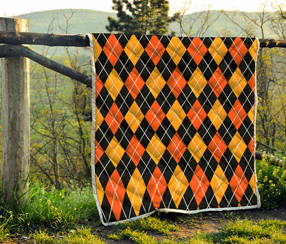 Halloween Black And Orange Argyle Print Quilt