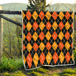 Halloween Black And Orange Argyle Print Quilt