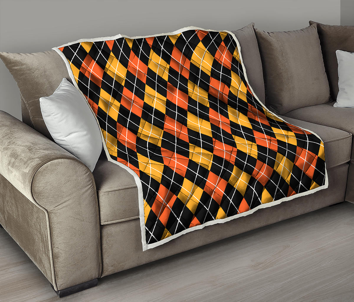 Halloween Black And Orange Argyle Print Quilt