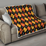 Halloween Black And Orange Argyle Print Quilt