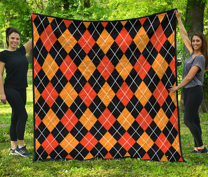 Halloween Black And Orange Argyle Print Quilt