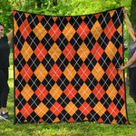 Halloween Black And Orange Argyle Print Quilt