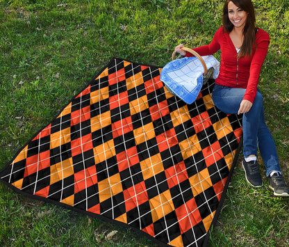 Halloween Black And Orange Argyle Print Quilt