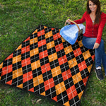Halloween Black And Orange Argyle Print Quilt