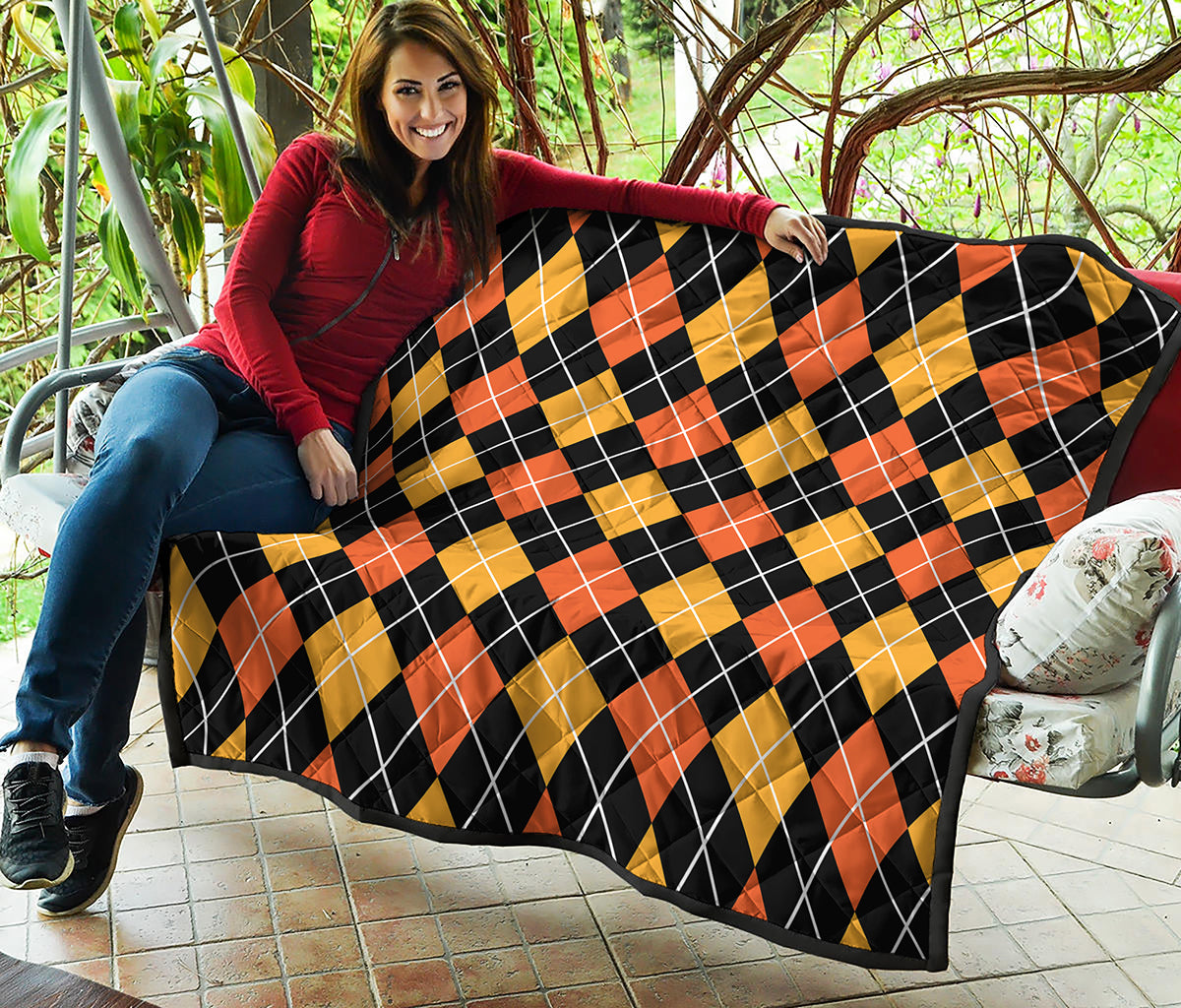 Halloween Black And Orange Argyle Print Quilt