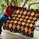 Halloween Black And Orange Argyle Print Quilt