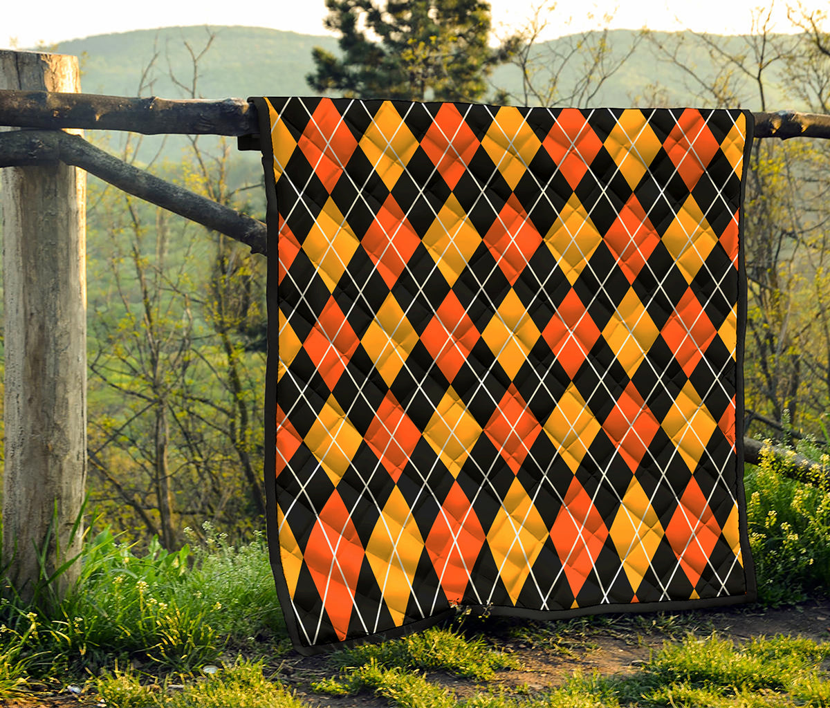 Halloween Black And Orange Argyle Print Quilt