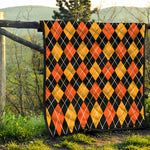 Halloween Black And Orange Argyle Print Quilt