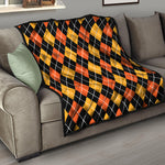 Halloween Black And Orange Argyle Print Quilt