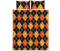 Halloween Black And Orange Argyle Print Quilt Bed Set