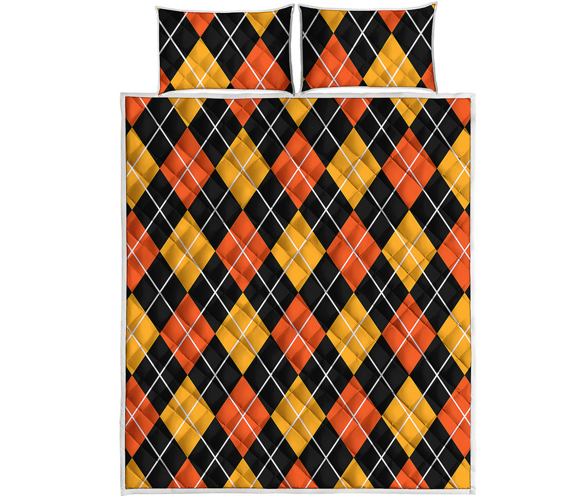 Halloween Black And Orange Argyle Print Quilt Bed Set