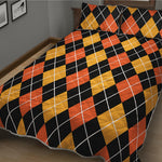 Halloween Black And Orange Argyle Print Quilt Bed Set
