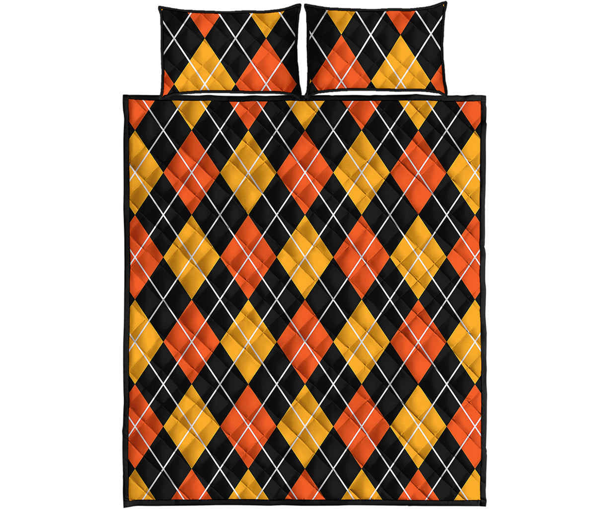 Halloween Black And Orange Argyle Print Quilt Bed Set