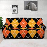 Halloween Black And Orange Argyle Print Sofa Cover