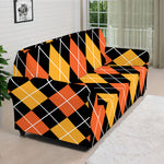 Halloween Black And Orange Argyle Print Sofa Cover
