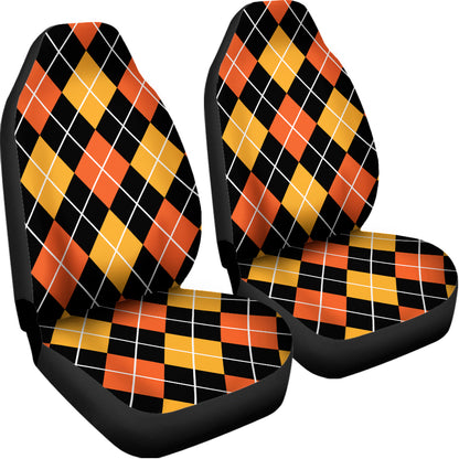 Halloween Black And Orange Argyle Print Universal Fit Car Seat Covers