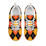 Halloween Black And Orange Argyle Print White Sneakers