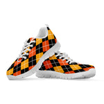 Halloween Black And Orange Argyle Print White Sneakers