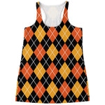 Halloween Black And Orange Argyle Print Women's Racerback Tank Top