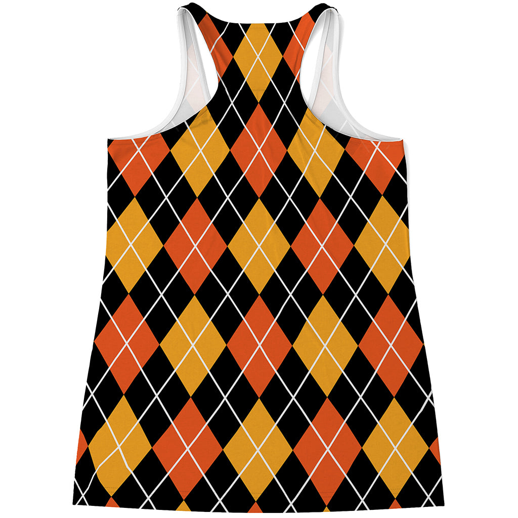 Halloween Black And Orange Argyle Print Women's Racerback Tank Top
