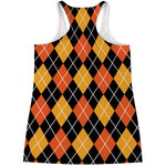 Halloween Black And Orange Argyle Print Women's Racerback Tank Top