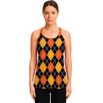 Halloween Black And Orange Argyle Print Women's Racerback Tank Top