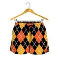 Halloween Black And Orange Argyle Print Women's Shorts